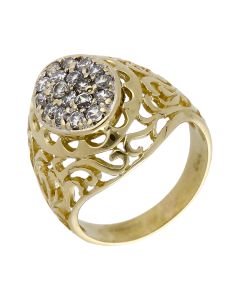 Pre-Owned 9ct Gold Cubic Zirconia Oval Cluster Domed Dress Ring