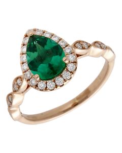 Pre-Owned 9ct Rose Gold Lab Grown Enerald & Diamond Halo Ring