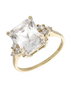 Pre-Owned 14ct Yellow Gold Large Rectangle Cubic Zirconia Ring