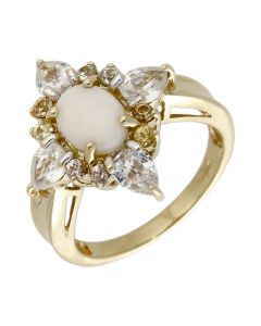 Pre-Owned 9ct Yellow Gold Opal and Topaz Cluster Ring