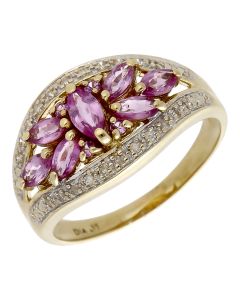 Pre-Owned 9ct Yellow Gold Pink Sapphire & Diamond Dress Ring