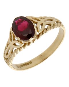 Pre-Owned Vintage 1980 9ct Yellow Gold Garnet Solitaire Ring