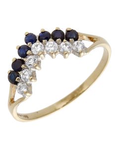 Pre-Owned 9ct Gold Sapphire & CZ Wishbone Ring