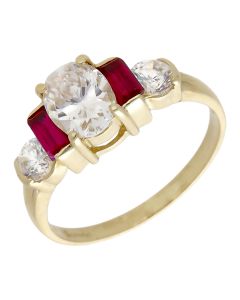Pre-Owned 14ct Yellow Gold Ruby & Cubic Zirconia Dress Ring