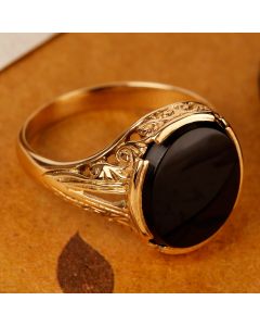 Pre-Owned Vintage 1977 9ct Gold Oval Onyx Signet Ring