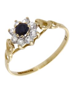 Pre-Owned 9ct Yellow Gold Sapphire & CZ Cluster Ring