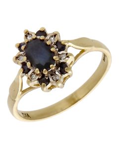 Pre-Owned 9ct Yellow Gold Sapphire & Diamond Cluster Ring
