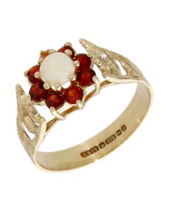 Pre-Owned Vintage 1978 9ct Gold Opal & Garnet Cluster Ring