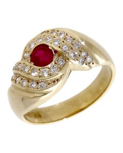 Pre-Owned 9ct Yellow Gold Ruby & Diamond Twist Cluster Ring
