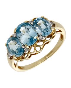 Pre-Owned 9ct Yellow Gold Blue Topaz & Diamond Dress Ring