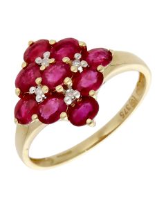 Pre-Owned 9ct Yellow Gold Ruby & Diamond Cluster Ring