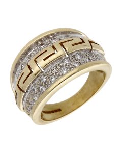 Pre-Owned 9ct Yellow Gold Cubic Zirconia Greek Key Centre Ring