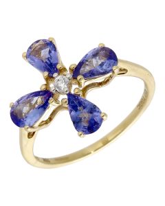 Pre-Owned 9ct Yellow Gold Tanzanite Floral Dress Ring