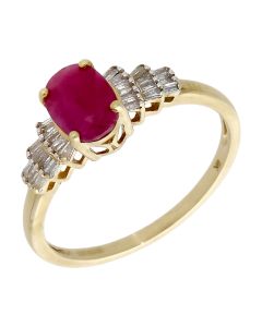 Pre-Owned 9ct Yellow Gold Ruby & Diamond Solitaire Dress Ring