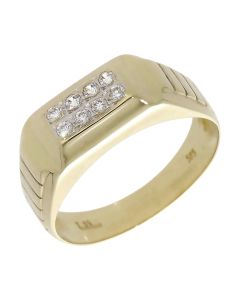 Pre-Owned 14ct Yellow Gold Cubic Zirconia 2 Row Signet Ring