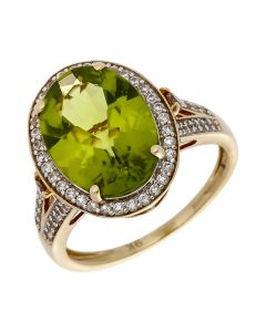 Pre-Owned 9ct Yellow Gold Peridot & Cubic Zirconia Dress Ring