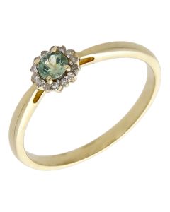 Pre-Owned 9ct Gold Green Sapphire & Diamond Cluster Ring