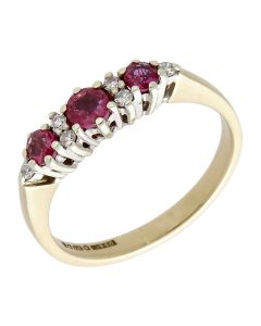 Pre-Owned 9ct Yelow Gold Ruby & Diamond Dress Ring