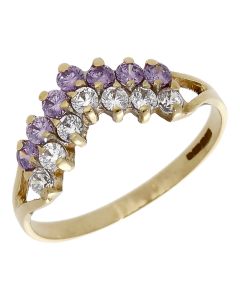 Pre-Owned 9ct Yellow Gold Amethyst & CZ Wishbone Ring