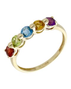 Pre-Owned 9ct Yellow Gold Multi Gemstone Set 5 Stone Dress Ring