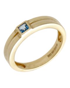 Pre-Owned 9ct Yellow Gold Blue Topaz Set Solitaire Band Ring