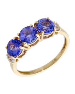 Pre-Owned 14ct Gold Tanzanite & Diamond Trilogy Dress Ring