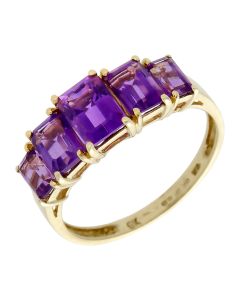 Pre-Owned 9ct Yellow Gold Amethyst 5 Stone Dress Ring
