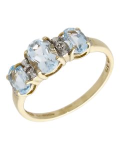 Pre-Owned 9ct Yellow Gold Blue Topaz Trilogy Dress Ring