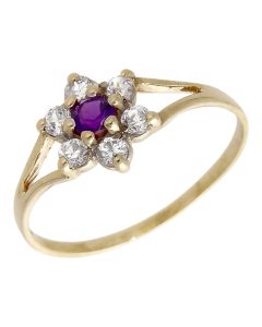 Pre-Owned 9ct Yellow Gold Amethyst & Cubic Zirconia Cluster Ring