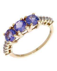 Pre-Owned 9ct Yellow Gold Tanzanite & Diamond Dress Ring