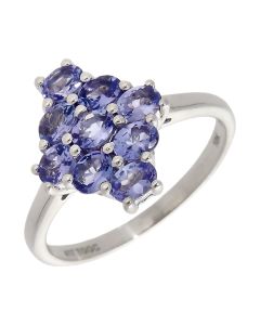 Pre-Owned 9ct White Gold Tanzanite Cluster Ring