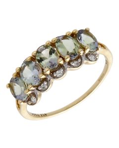 Pre-Owned 9ct Yellow Gold Green Amethyst & Diamond Dress Ring