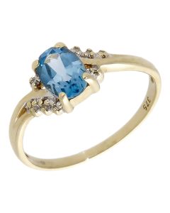 Pre-Owned 9ct Yellow Gold Blue Topaz & Diamond Dress Ring