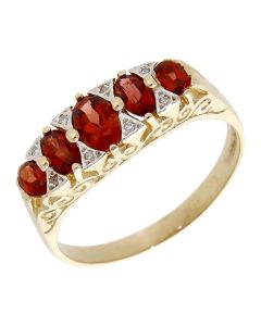 Pre-Owned 9ct Yellow Gold Garnet & Diamond Dress Ring