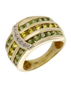 Pre-Owned 9ct Gold Green & Yellow Topaz Multi Row Dress Ring