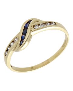 Pre-Owned 9ct Gold Sapphire & Cubic Zirconia Wave Twist Ring