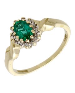 Pre-Owned 9ct Synthetic Emerald & Diamond Cluster Ring