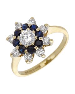 Pre-Owned Vintage 1985 9ct Gold Sapphire & CZ Cluster Ring