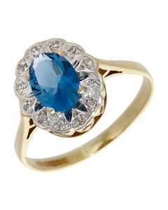 Pre-Owned Vintage 1988 9ct Gold Blue Topaz & Diamond Dress Ring
