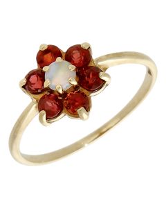 Pre-Owned 9ct Yellow Gold Opal & Ganet Cluster Ring