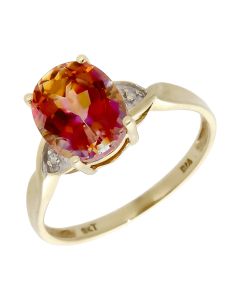 Pre-Owned 9ct Yellow Gold Mystic Topaz & Diamond Dress Ring