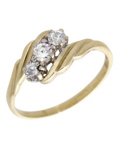 Pre-Owned 9ct Yellow Gold Cubic Zirconia Trilogy Dress Ring