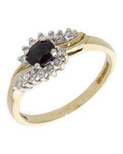 Pre-Owned 9ct Yellow Gold Sapphire & Diamond Cluster Twist Ring