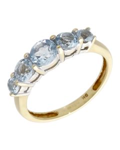 Pre-Owned 9ct Yellow Gold Blue Topaz 5 Stone Dress Ring