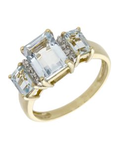 Pre-Owned 9ct Yellow Gold Aquamarine & Diamond Dress Ring