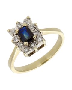 Pre-Owned 9ct Yellow Gold Sapphire & Diamond Cluster Ring