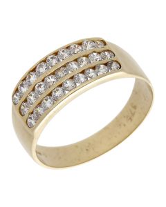 Pre-Owned 9ct Yellow Gold Cubic Zirconia Triple Row Dress Ring