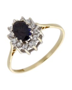 Pre-Owned 9ct Yellow Gold Sapphire & CZ Cluster Ring
