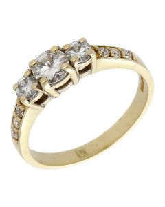 Pre-Owned 9ct Yellow Gold Moissanite Trilogy Ring