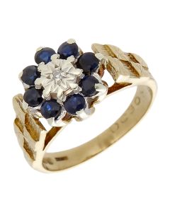 Pre-Owned Vintage 1978 9ct Sapphire & Diamond Cluster Ring